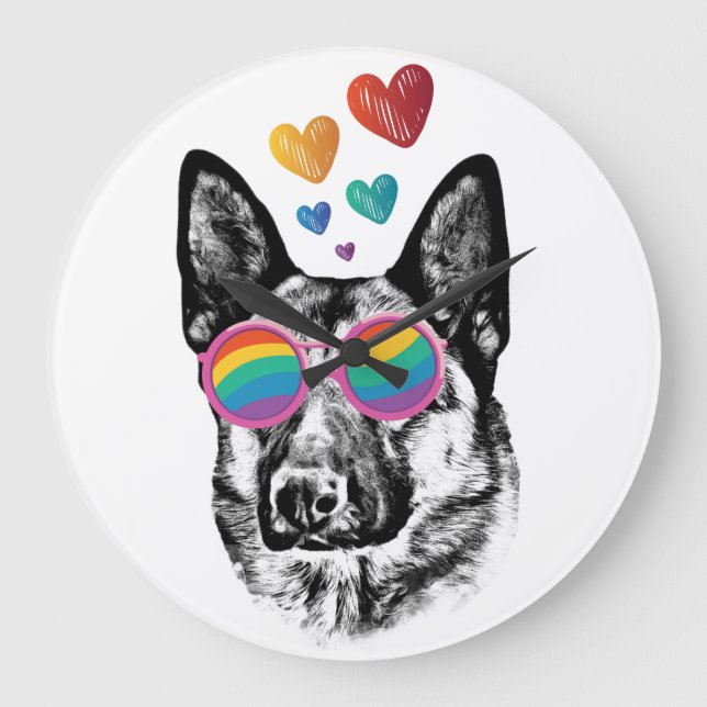 Tysk Shepherd Hund med Hearts Valentine Day Stor Klocka (Framsida)