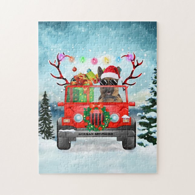 Tysk Shepherd-hund med julklappar Pussel (Vertikal)