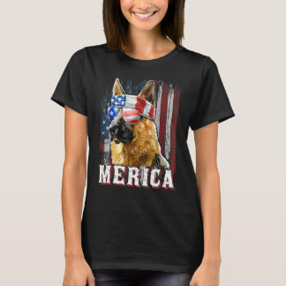 Tysk Shepherd Hund Merica 4:e juli American Fl T Shirt