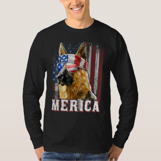 Tysk Shepherd Hund Merica 4:e juli American Fl T Shirt