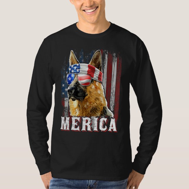 Tysk Shepherd Hund Merica 4:e juli American Fl T Shirt (Framsida)