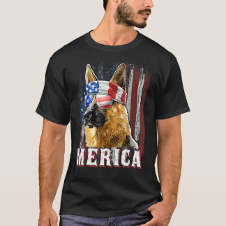 Tysk Shepherd Hund Merica 4:e juli American Fl T Shirt