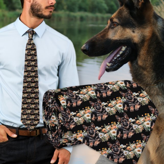 Tysk Shepherd Hund Mönster Black Neck Tie Slips (Skapare uppladdad)
