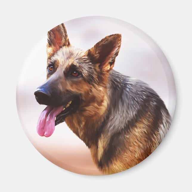 Tysk Shepherd Hund Oljemålning Art Porträtt Canv Magnet (Framsidan)