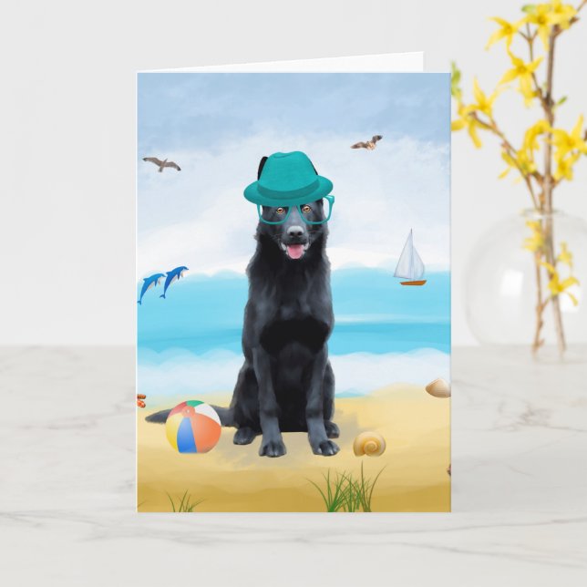Tysk Shepherd Hund på Beach Kort (Gul blomma)