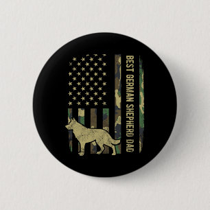 Tysk Shepherd Hund Pappa Camouflage American Flagg Knapp