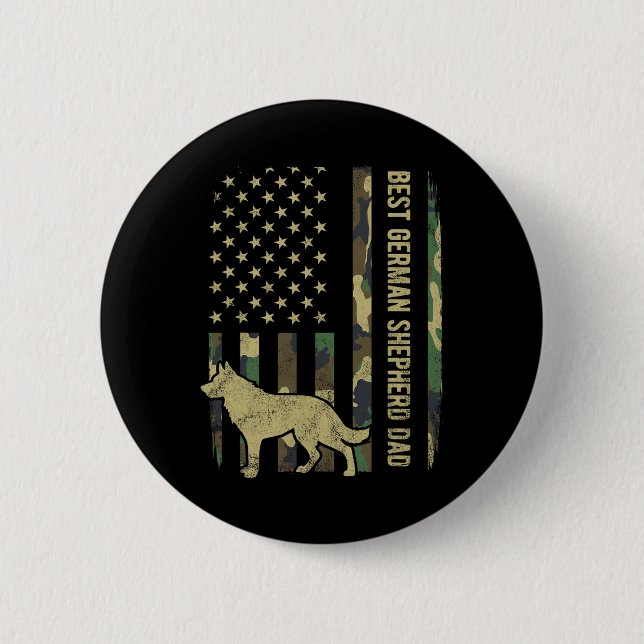 Tysk Shepherd Hund Pappa Camouflage American Flagg Knapp (Framsida)