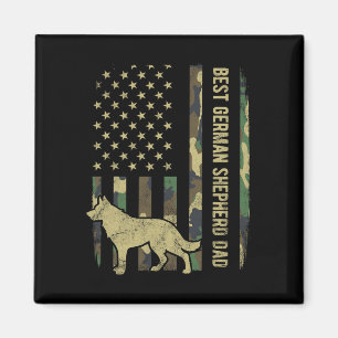 Tysk Shepherd Hund Pappa Camouflage American Flagg Magnet