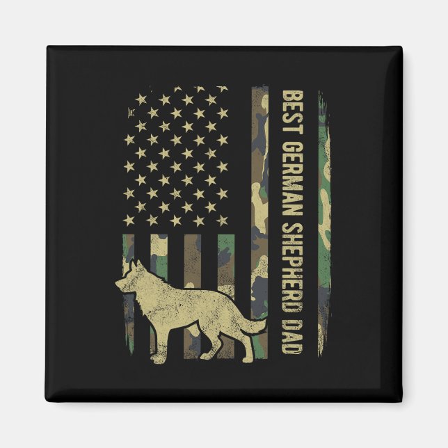 Tysk Shepherd Hund Pappa Camouflage American Flagg Magnet (Framsidan)