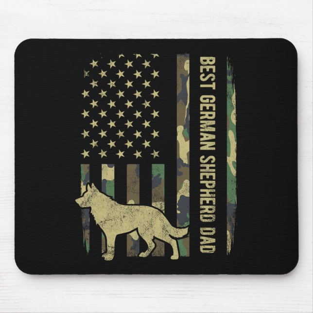 Tysk Shepherd Hund Pappa Camouflage American Flagg Musmatta (Framsidan)