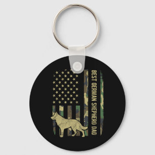 Tysk Shepherd Hund Pappa Camouflage American Flagg Nyckelring