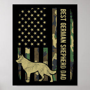 Tysk Shepherd Hund Pappa Camouflage American Flagg Poster