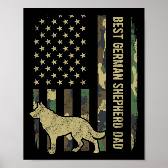 Tysk Shepherd Hund Pappa Camouflage American Flagg Poster (Framsidan)