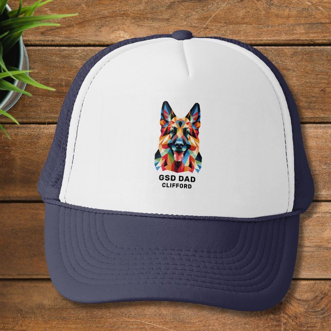 Tysk Shepherd Hund Pappa Personlig Low Poly Art Keps (Personalize with name or edit/replace/delete text as required. )