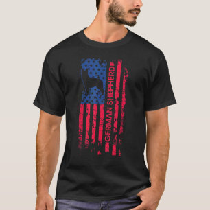 Tysk Shepherd Hund Patriotic American Flagga 4:e a T Shirt