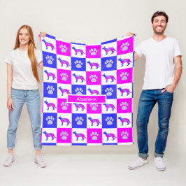 Tysk Shepherd Hund & Paw Print Shock rosa och Blue Fleecefilt