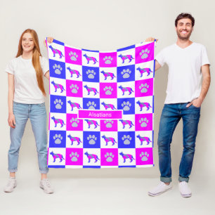Tysk Shepherd Hund & Paw Print Shock rosa och Blue Fleecefilt