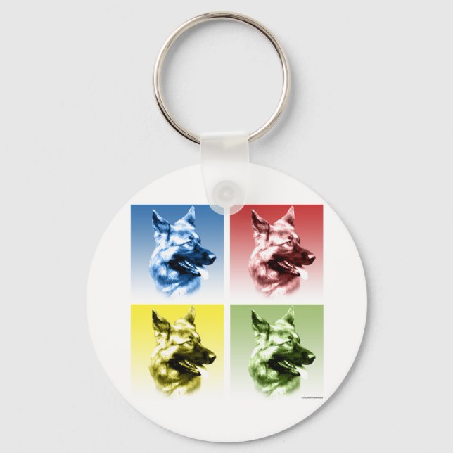 Tysk Shepherd Hund Pop Art Nyckelring (Framsida)