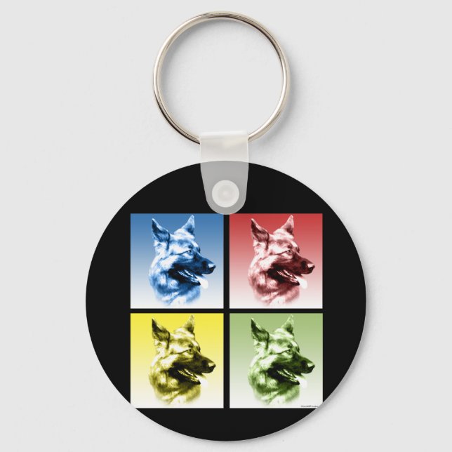 Tysk Shepherd Hund Pop Art Nyckelring (Framsida)