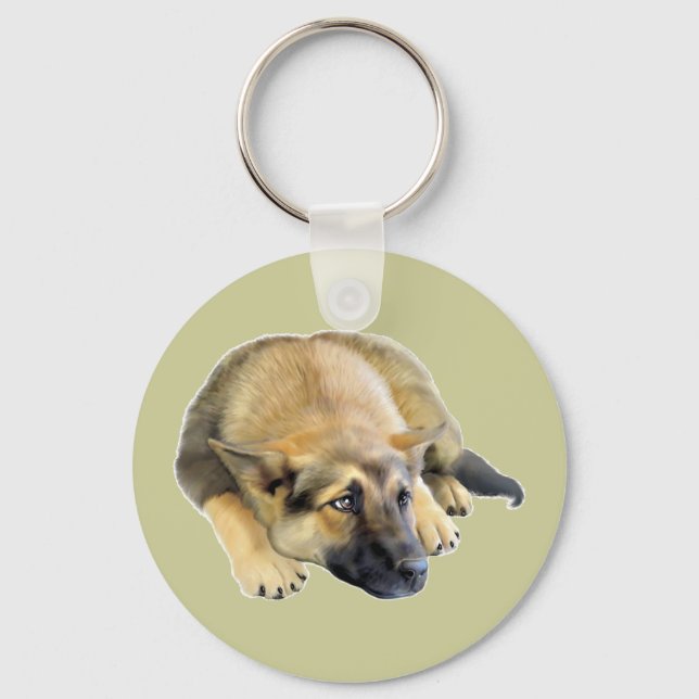 Tysk Shepherd Hund Puppy Nyckelring (Framsida)