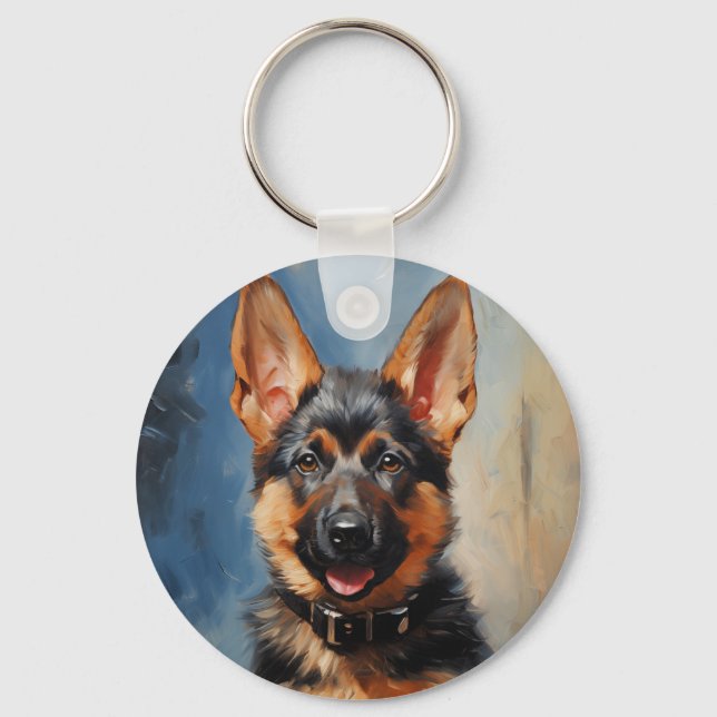 Tysk Shepherd hund puppy Nyckelring (Framsida)