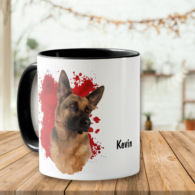 Tysk Shepherd Hund Red Abstrakt Background Mugg (Skapare uppladdad)