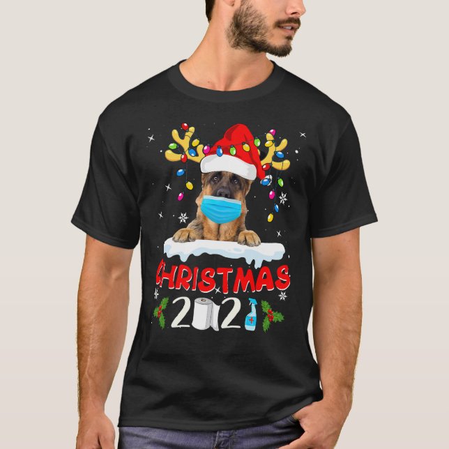 Tysk Shepherd Hund Reindeer Santa Hat T Shirt (Framsida)
