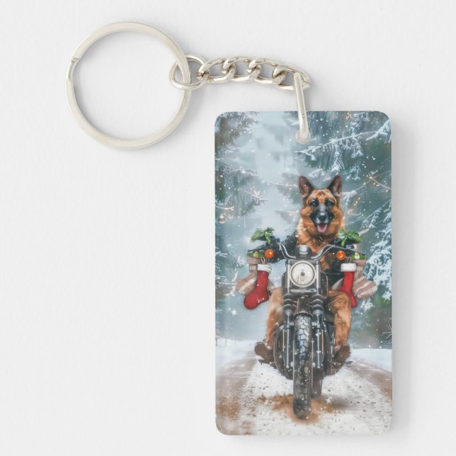 Tysk Shepherd Hund Riding Motorcykel jul (Framsidan)