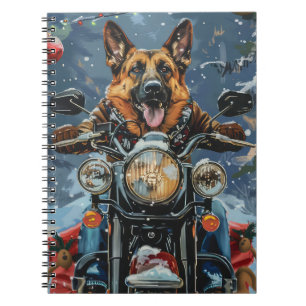 Tysk Shepherd Hund Riding Motorcykel jul Anteckningsbok