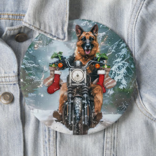 Tysk Shepherd Hund Riding Motorcykel jul Knapp