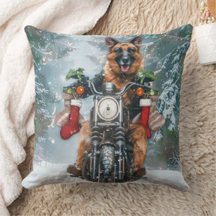 Tysk Shepherd Hund Riding Motorcykel jul Kudde