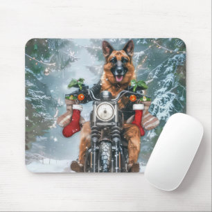 Tysk Shepherd Hund Riding Motorcykel jul Musmatta
