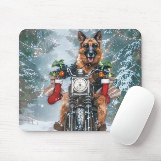 Tysk Shepherd Hund Riding Motorcykel jul Musmatta (Med mus)
