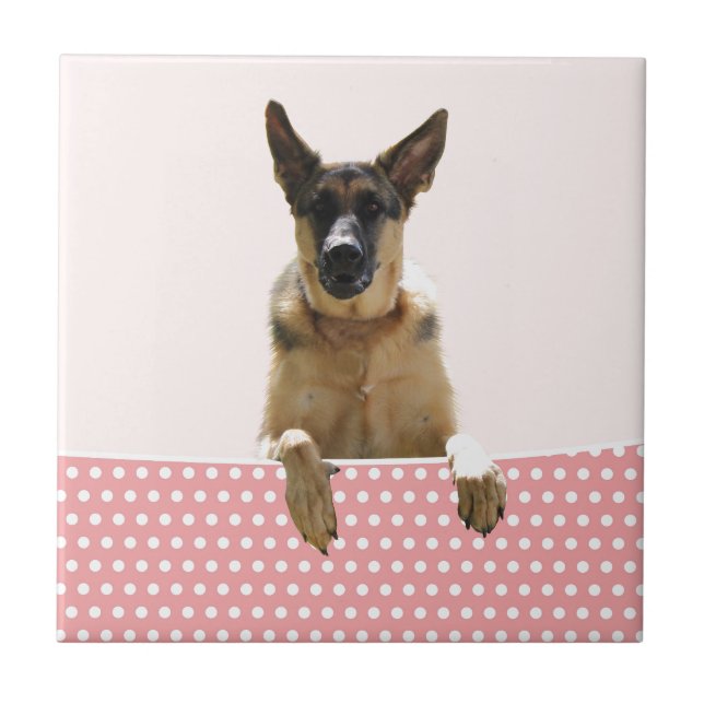 Tysk Shepherd Hund Rosa Polka dots Kakelplatta (Framsidan)