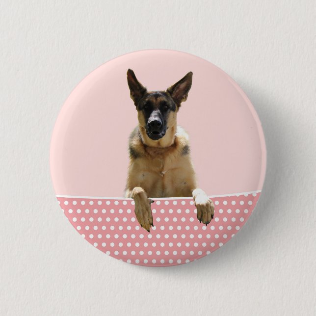 Tysk Shepherd Hund Rosa Polka dots Knapp (Framsida)