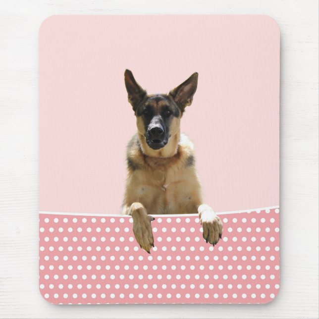 Tysk Shepherd Hund Rosa Polka dots Musmatta (Framsidan)