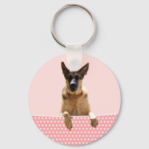 Tysk Shepherd Hund Rosa Polka dots Nyckelring