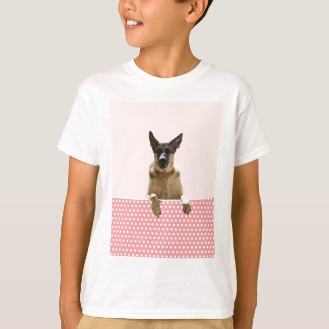 Tysk Shepherd Hund Rosa Polka dots Tee Shirt (Framsida)