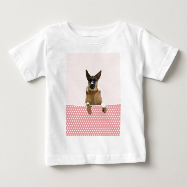 Tysk Shepherd Hund Rosa Polka dots Tee Shirt (Framsida)