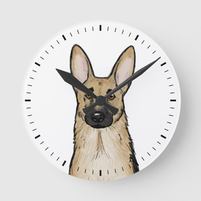 Tysk Shepherd Hund Round Clock Rund Klocka (Framsida)