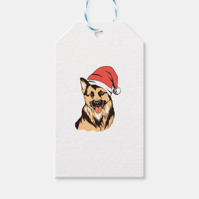 Tysk Shepherd Hund Santa Hat - Finny jul Presentetikett (Framsidan)