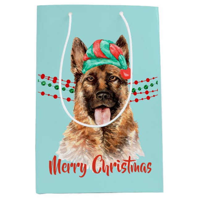 Tysk Shepherd Hund Santa Hat Helgdag String Pärlor (Framsidan)