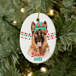 Tysk Shepherd Hund Santa Hat Helgdag String Pärlor Julgransprydnad Keramik