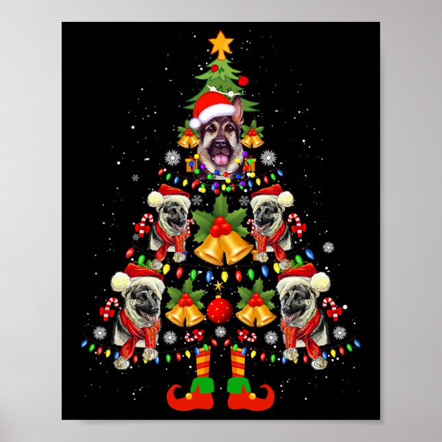 Tysk Shepherd Hund Santa Hat Julgran Julafton Poster (Framsidan)