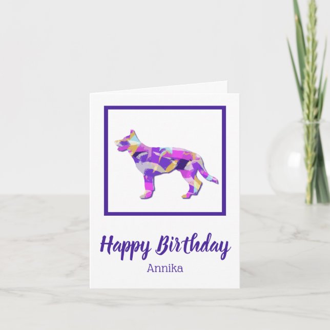Tysk Shepherd Hund Silhouette PPY&B Birthday Kort (Framsida)