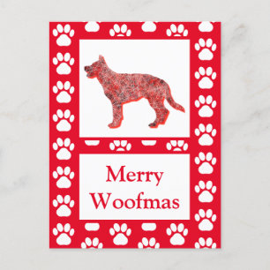 Tysk Shepherd Hund Silhouette Red God jul Vykort