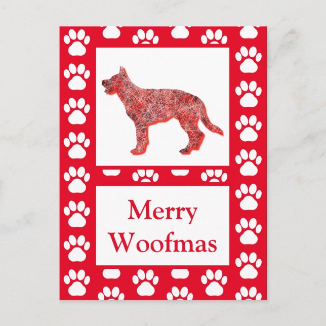 Tysk Shepherd Hund Silhouette Red God jul Vykort (Framsida)