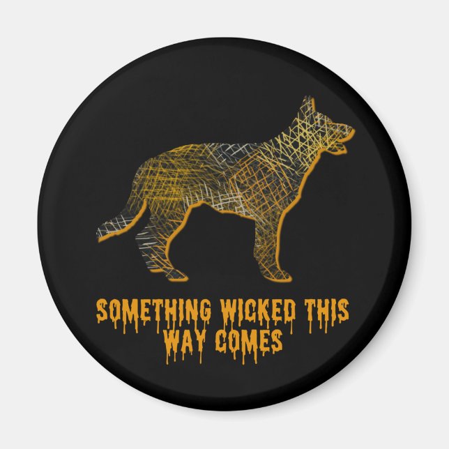 Tysk Shepherd Hund Silhouette Roligt Halloween Magnet (Framsidan)