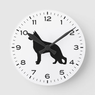 Tysk Shepherd Hund Silhouette Rund Klocka