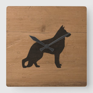 Tysk Shepherd Hund Silhouette Rustic Stil GSD K9 Fyrkantig Klocka